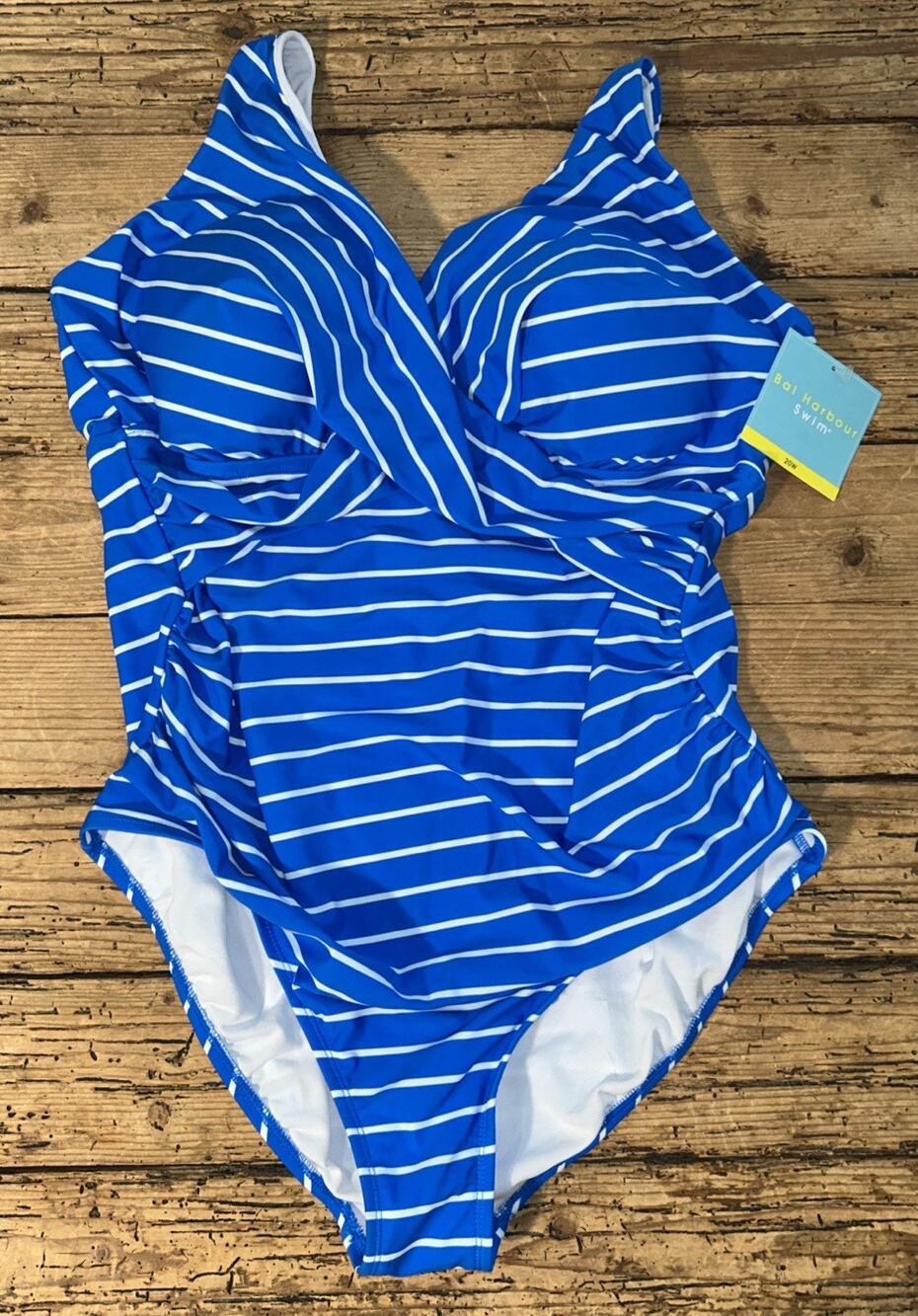 Bal Harbour Women’s Size 20W Blue Striped One Piece Bathing Suit NWT